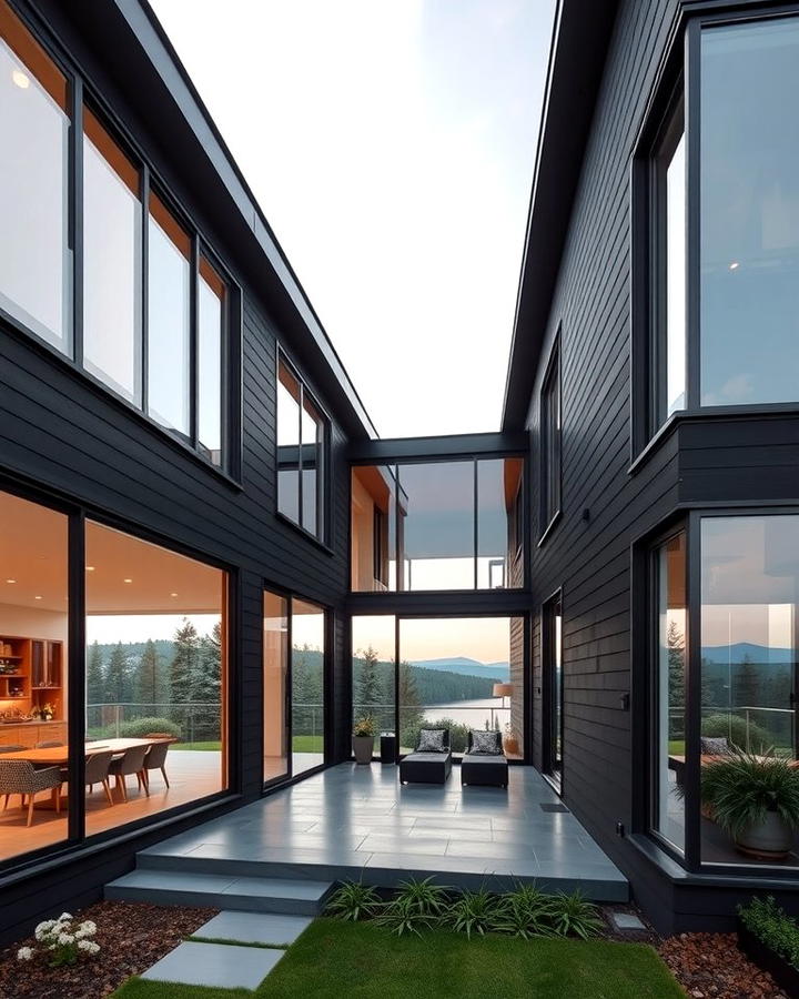 Black Siding with Large Glass Windows