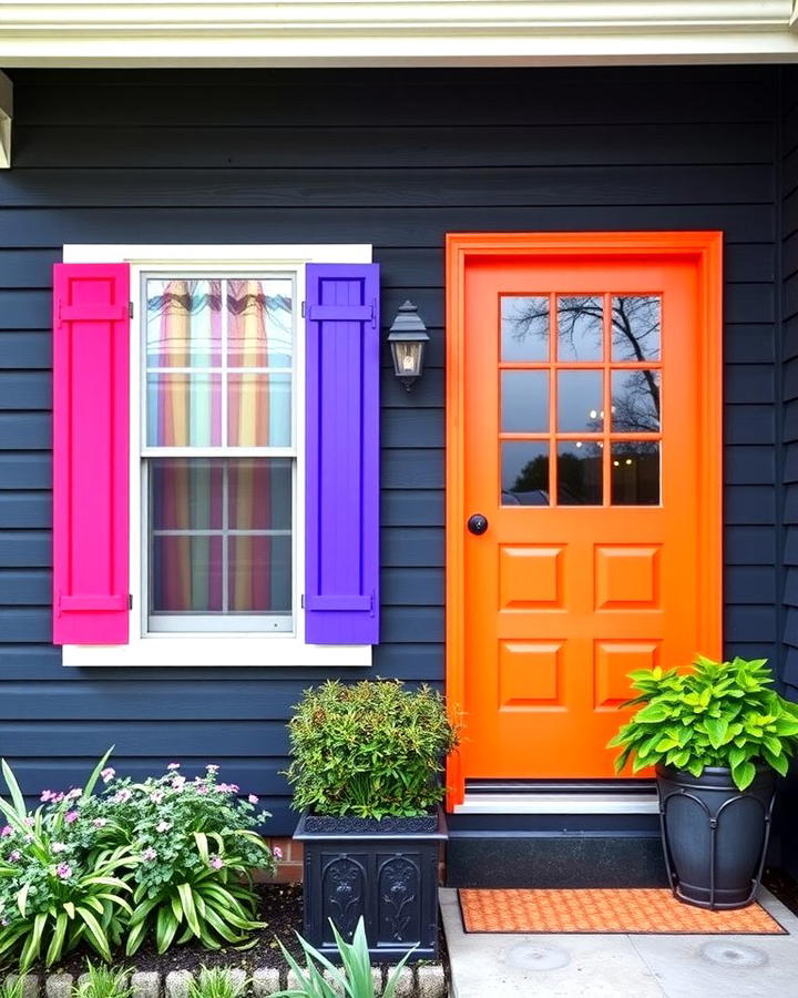 Black Siding with Pops of Bright Color