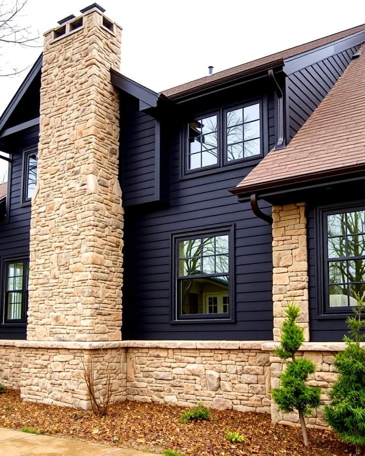 Black Siding with Stone Accents