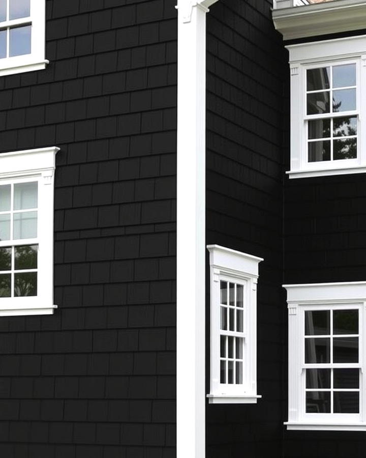 Black Siding with White Trim for Contrast