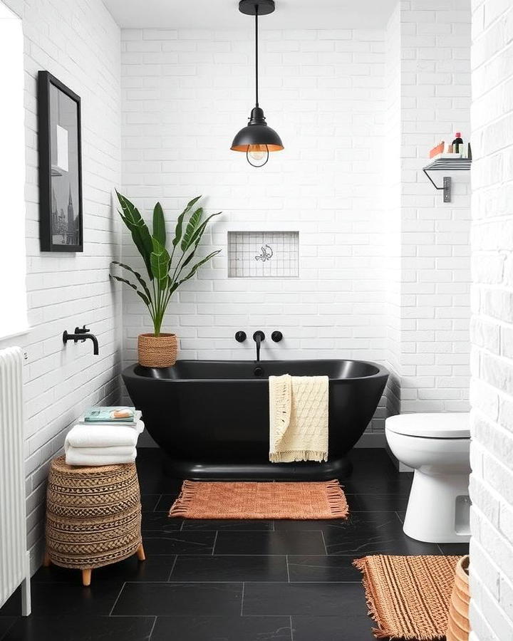 Black Slate Floors with White Brick Walls