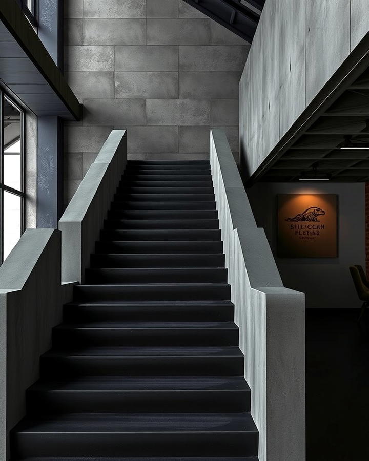 Black Staircase with Concrete Elements