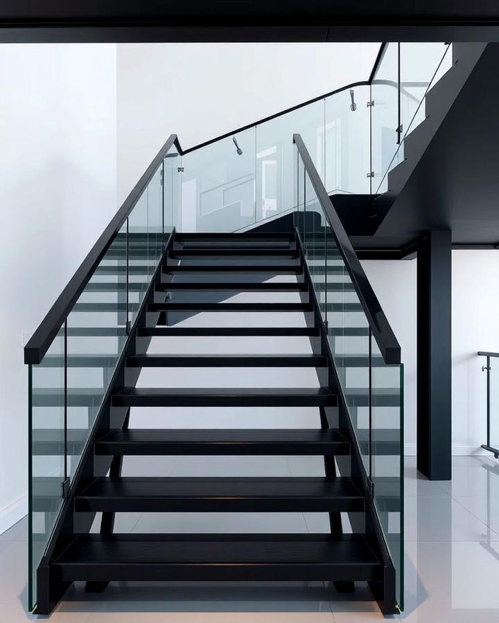 Black Staircase with Glass Balustrades