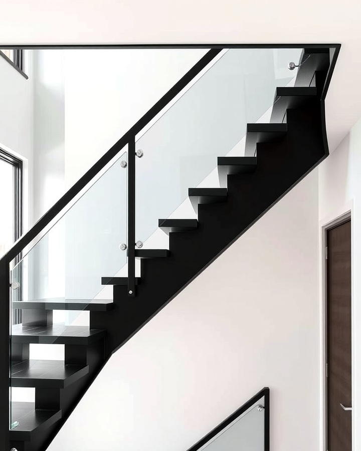 Black Staircase with Glass Panel Railings