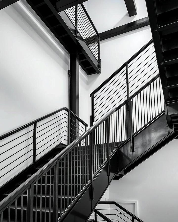 Black Staircase with Metal Railings