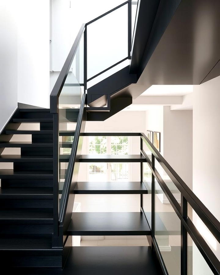 Black Staircase with Open Risers