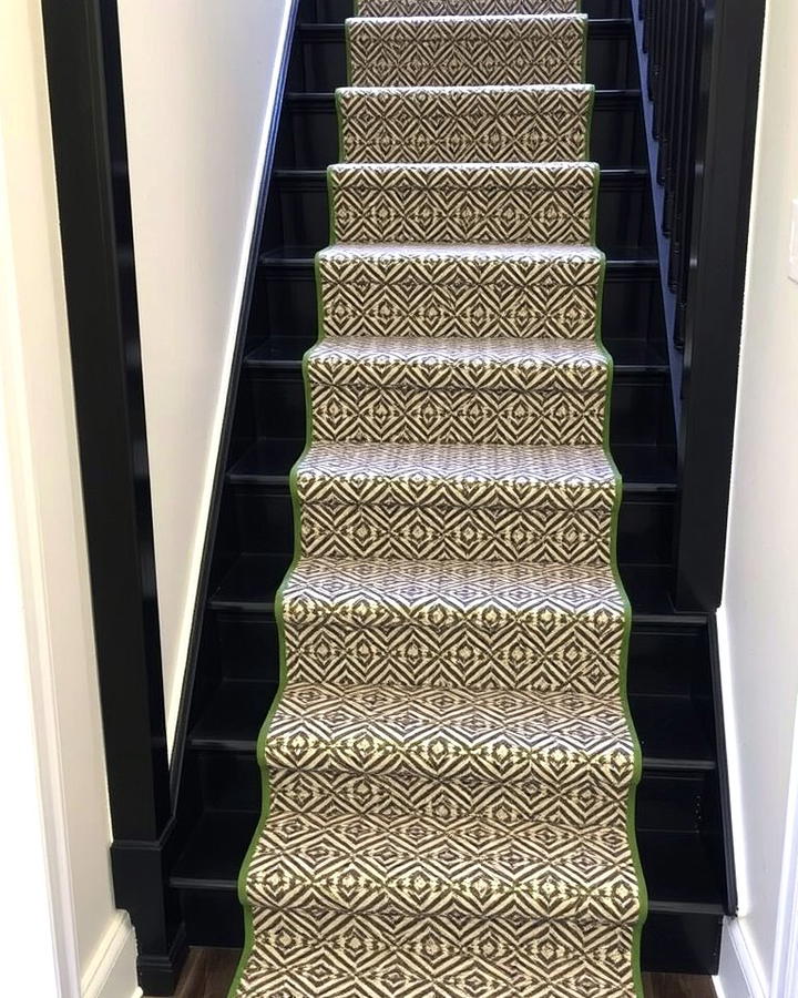 Black Staircase with Patterned Runners