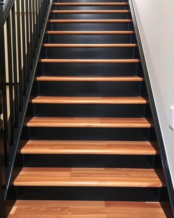 Black Staircase with Wooden Treads