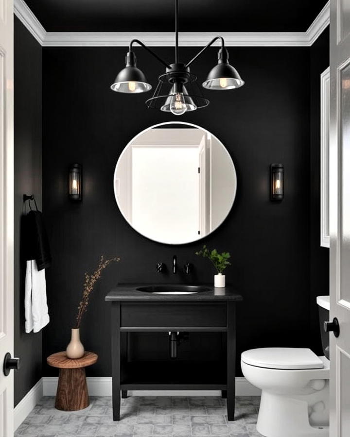 Black Statement Lighting in Bathroom