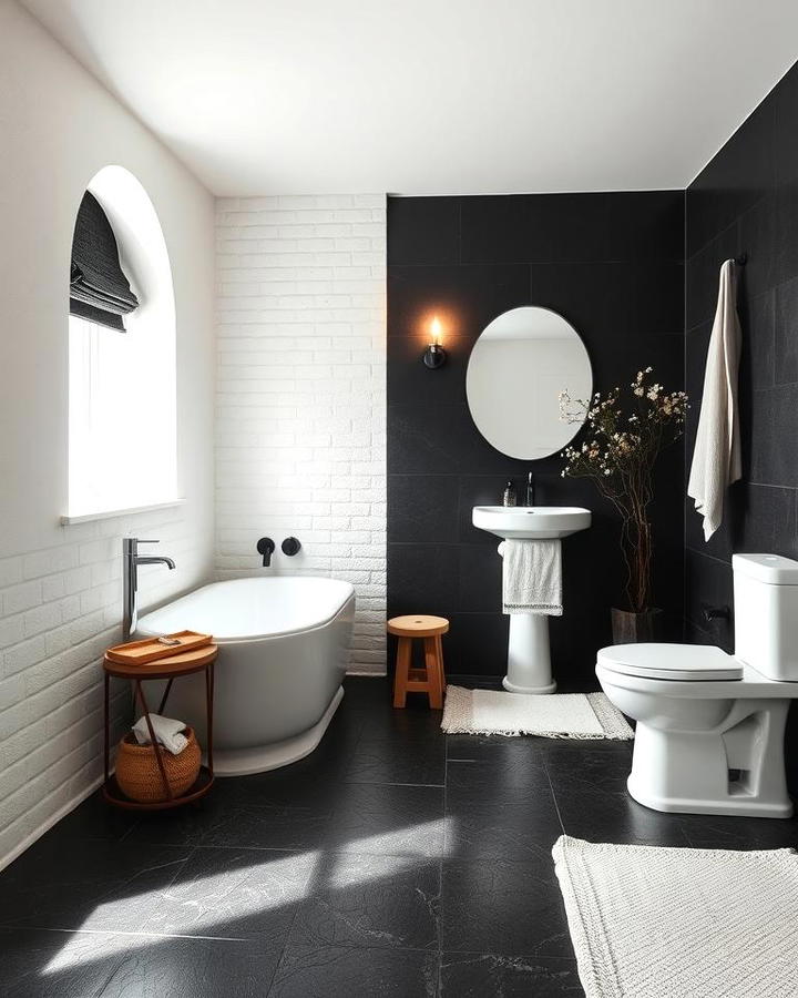 Black Stone Floors with White Plaster Walls