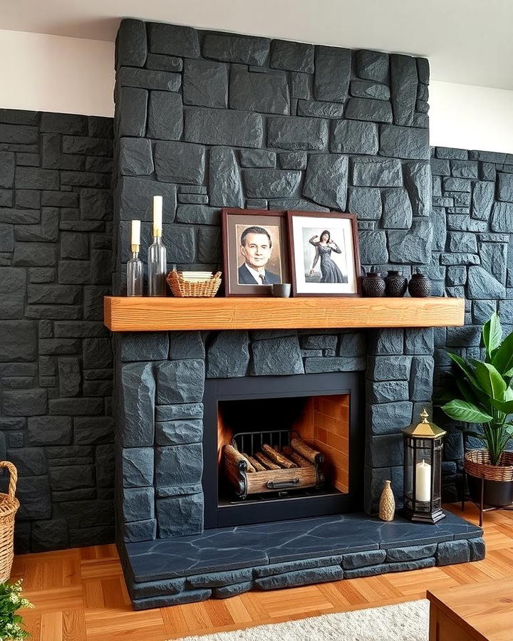 Black Stone with Wooden Mantels