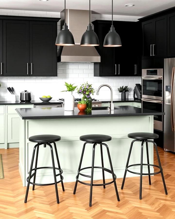 Black Stools with Sage Green Island