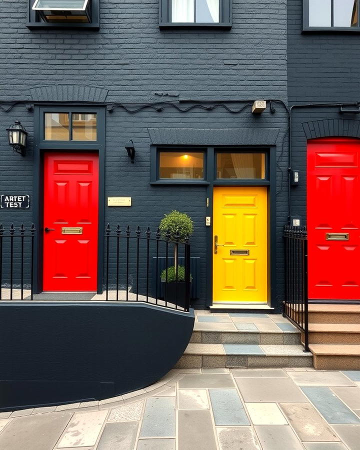 Black Stucco with Brightly Colored Doors