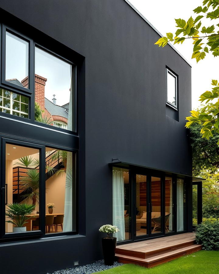 Black Stucco with Large Glass Windows