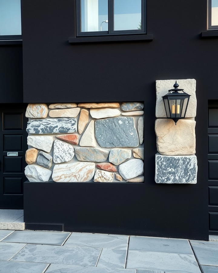 Black Stucco with Natural Stone Accents