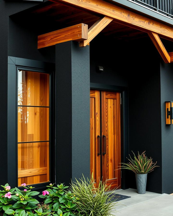 Black Stucco with Wooden Accents 2