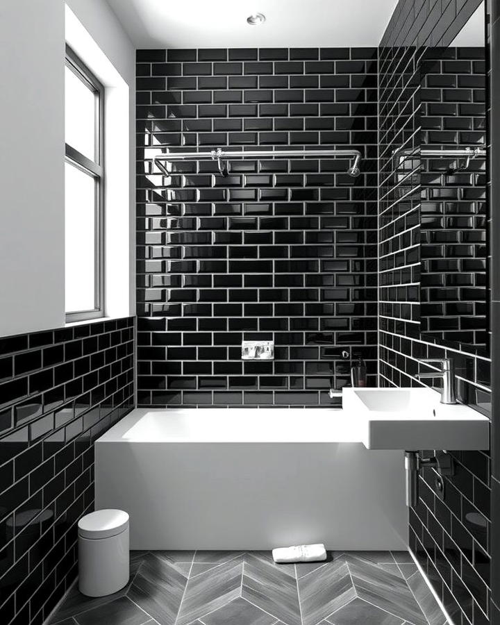 Black Subway Tiles with a Glossy Finish