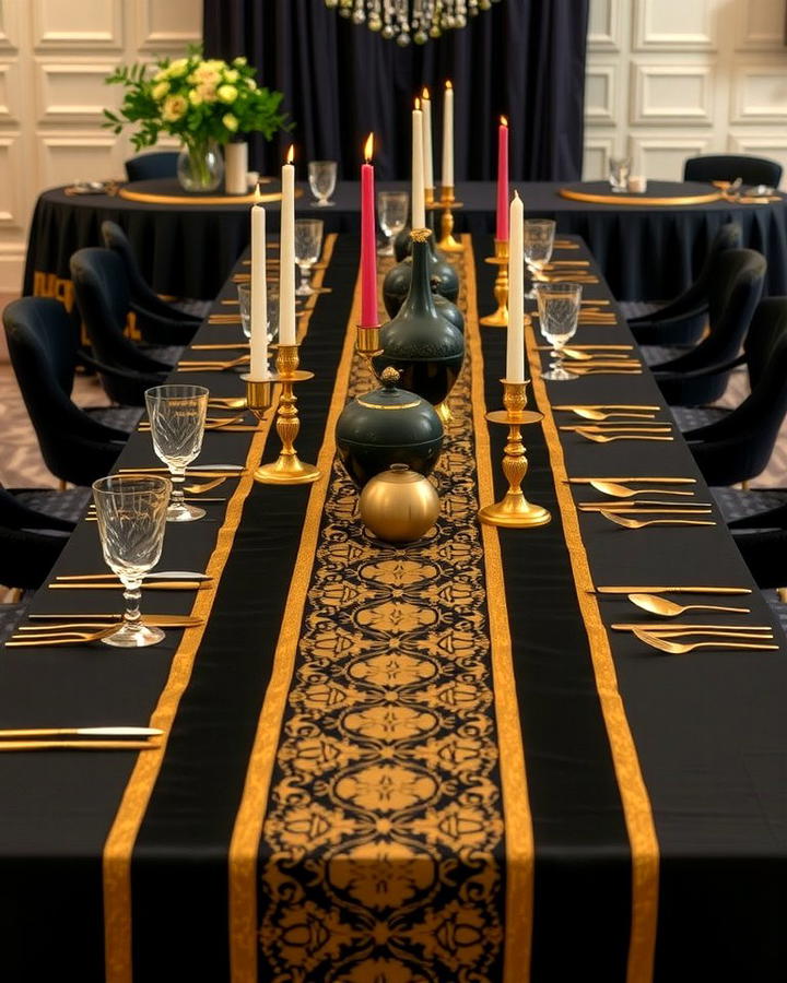 Black Table Runners with Gold Accents