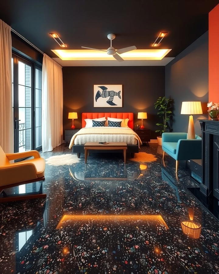 Black Terrazzo Floors for a Mid Century Vibe