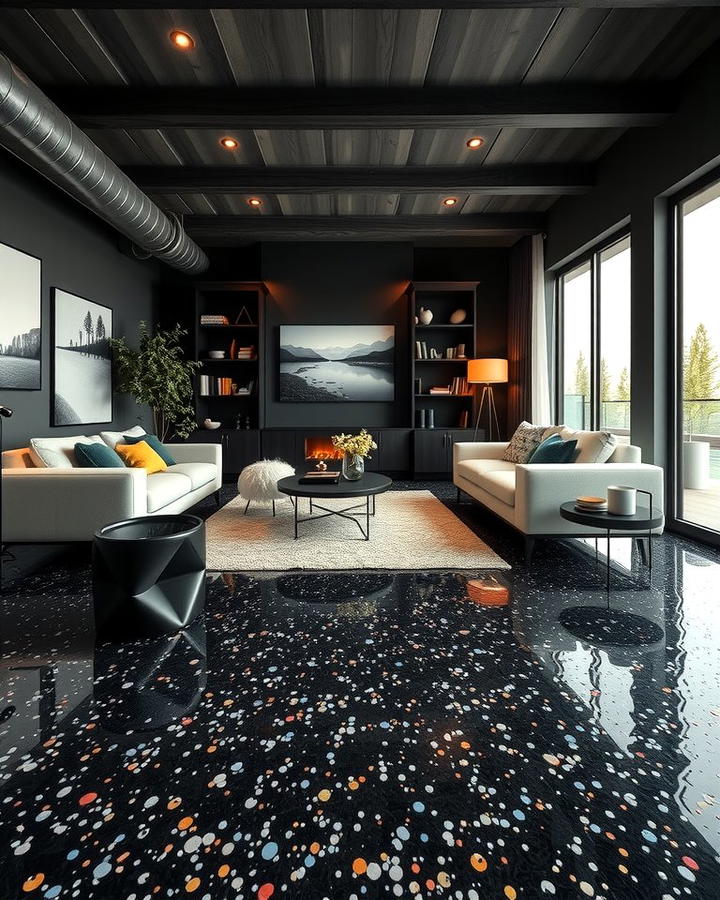 Black Terrazzo Floors with Colorful Chips