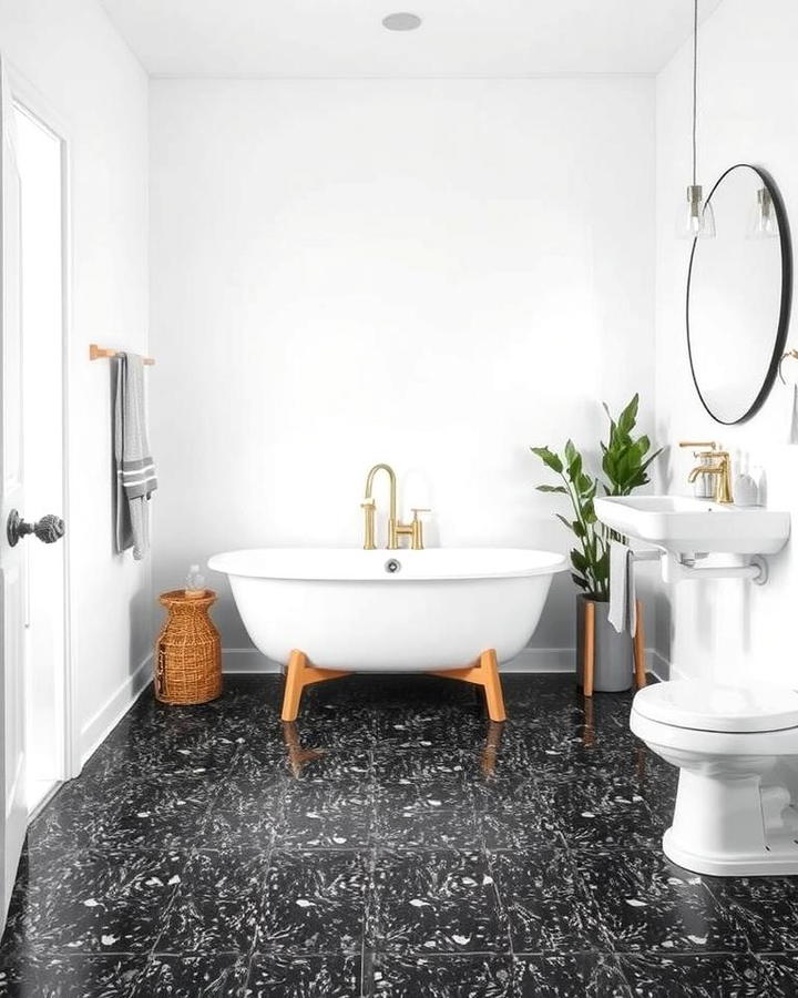 Black Terrazzo Floors with White Painted Walls