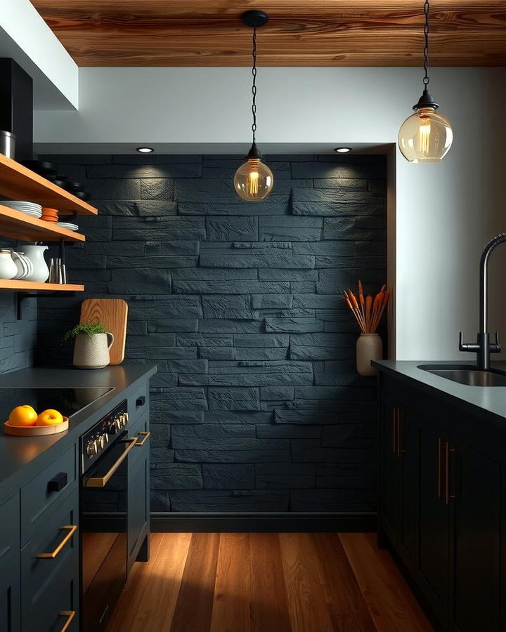 Black Textured Stone Backsplash