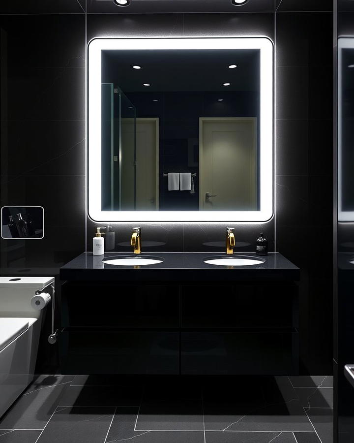 Black Vanity with Backlit Mirror for Modern Flair