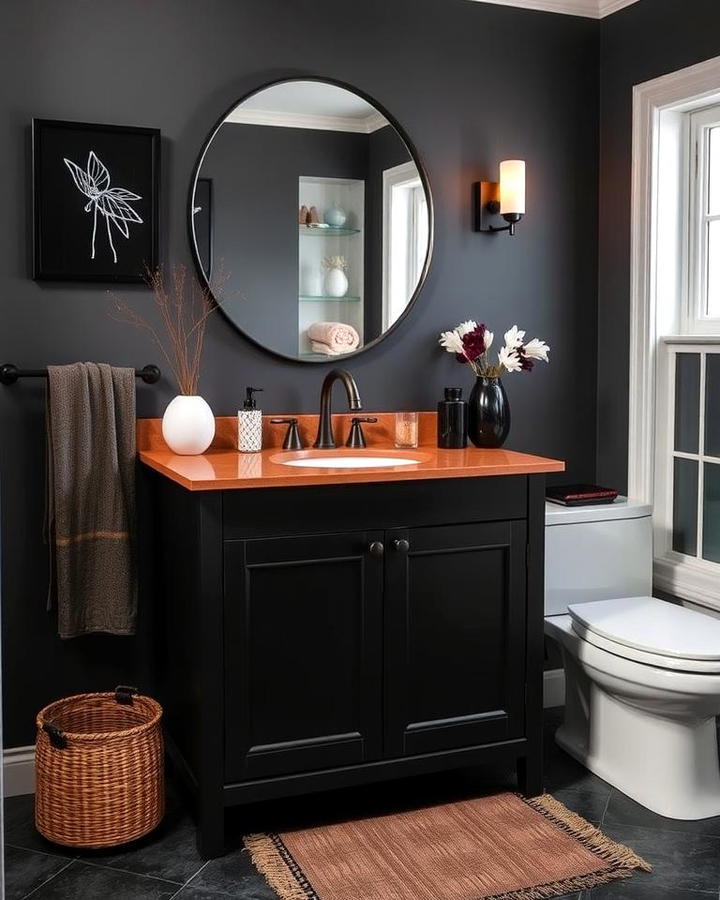 Black Vanity with Brown Countertop