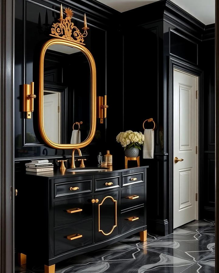 Black Vanity with Gold Accents for Luxury