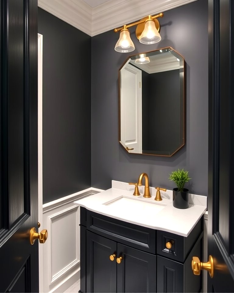 Black Vanity with Gold Hardware