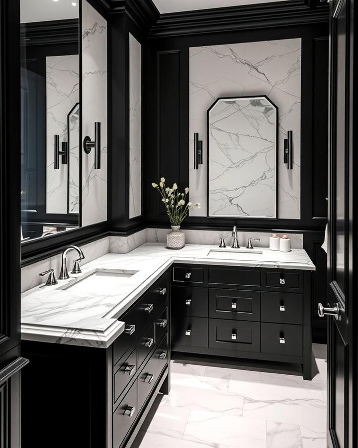 Black Vanity with Marble Accents for Sophistication