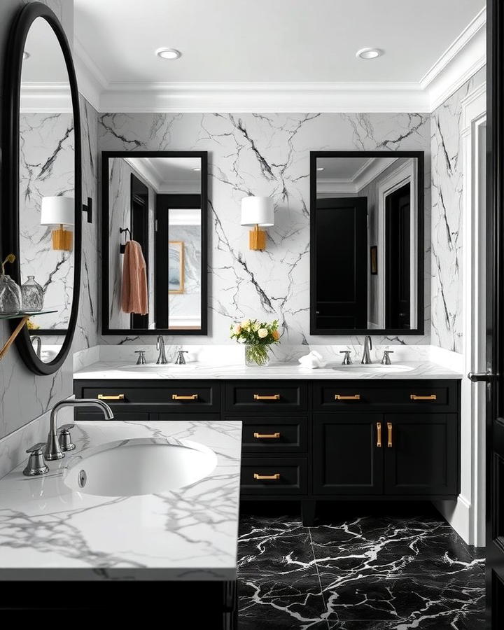 Black Vanity with Marble Countertop for Classic Elegance