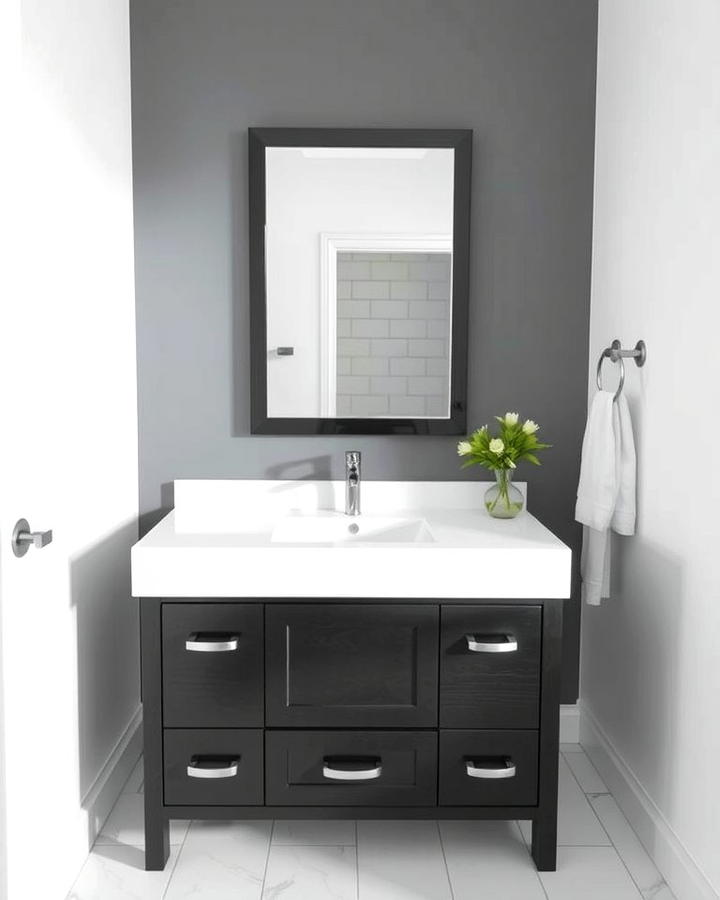 Black Vanity with White Countertop