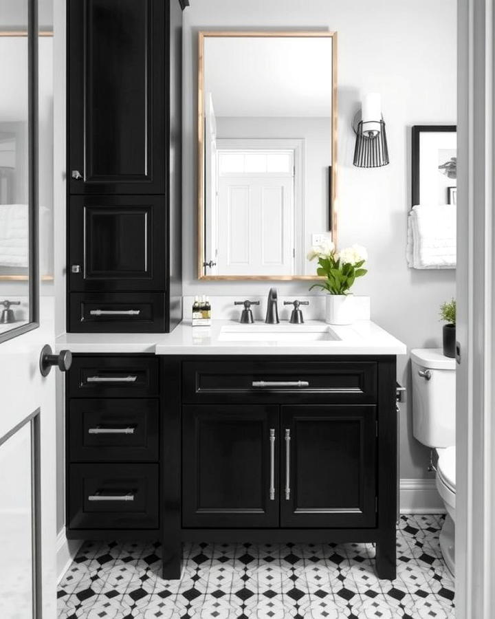 Black Vanity with White Countertop