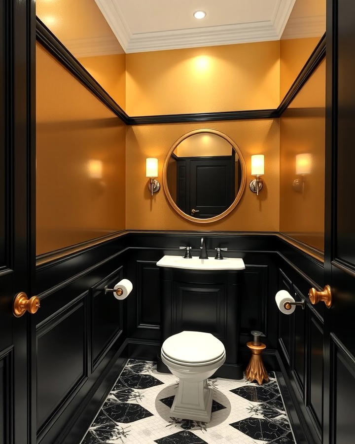 Black Wainscoting with Gold Accented Walls