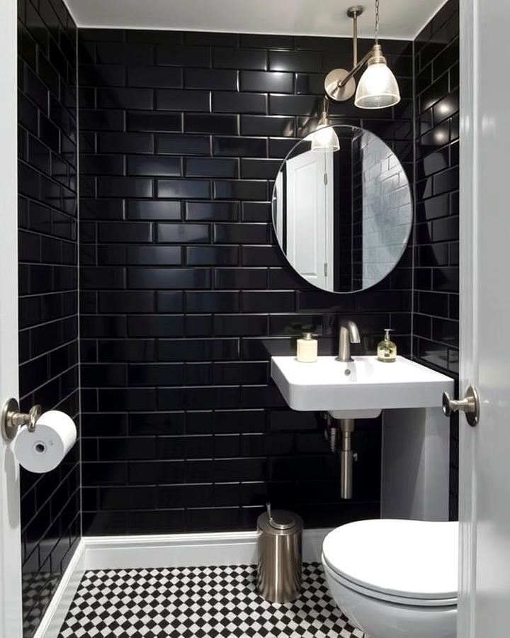 Black Wall Tiles with White Fixtures