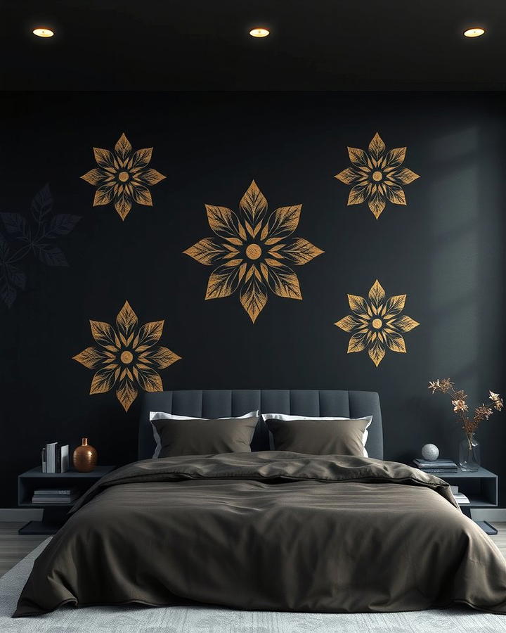 Black Wall with Metallic Patterns