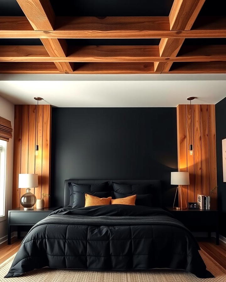 Black Wall with Wooden Accents