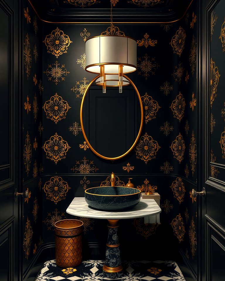 Black Wallpaper with Gold Patterns