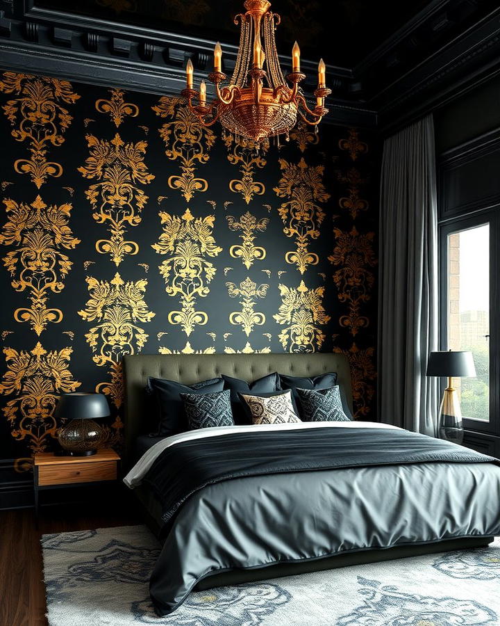 Black Wallpaper with Gold Patterns