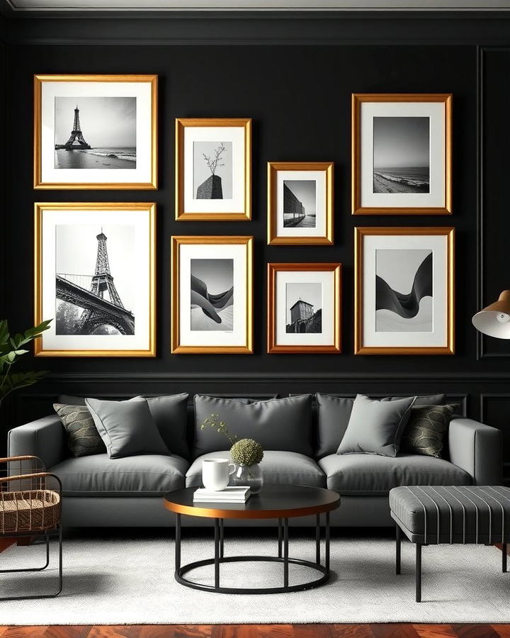 Black Walls with Gold Framed Artwork