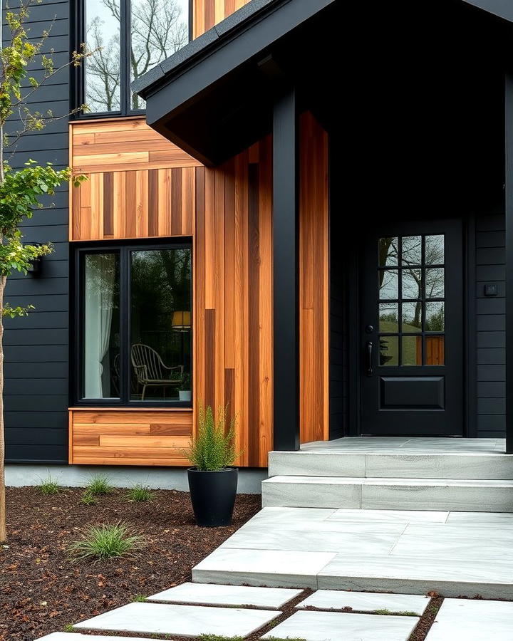 Black Walls with Wooden Accent Panels