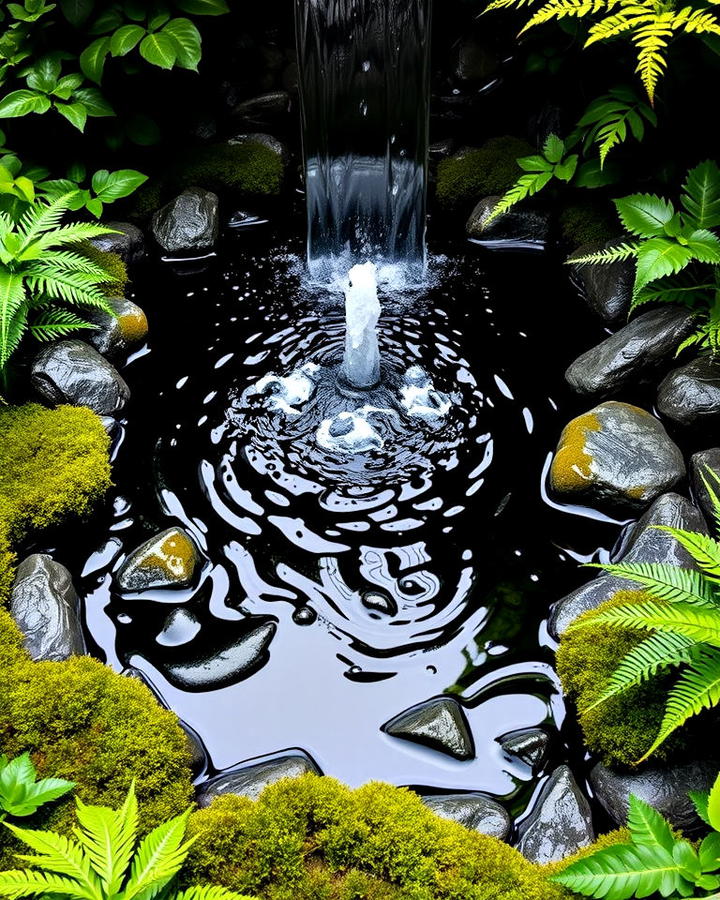 Black Water Features in Gothic Garden