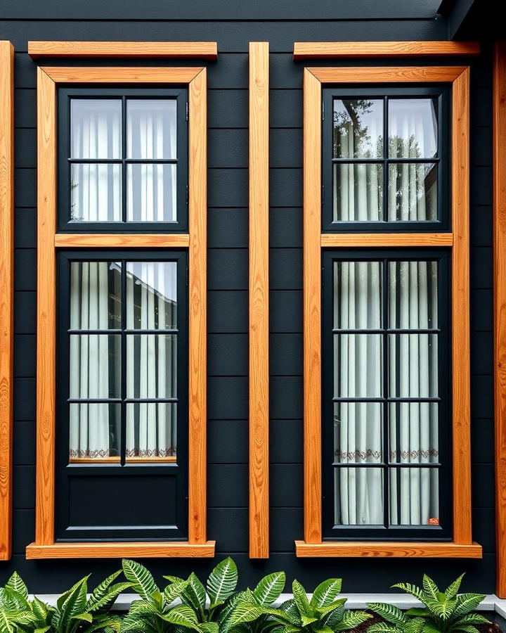 Black Windows with Wooden Frames