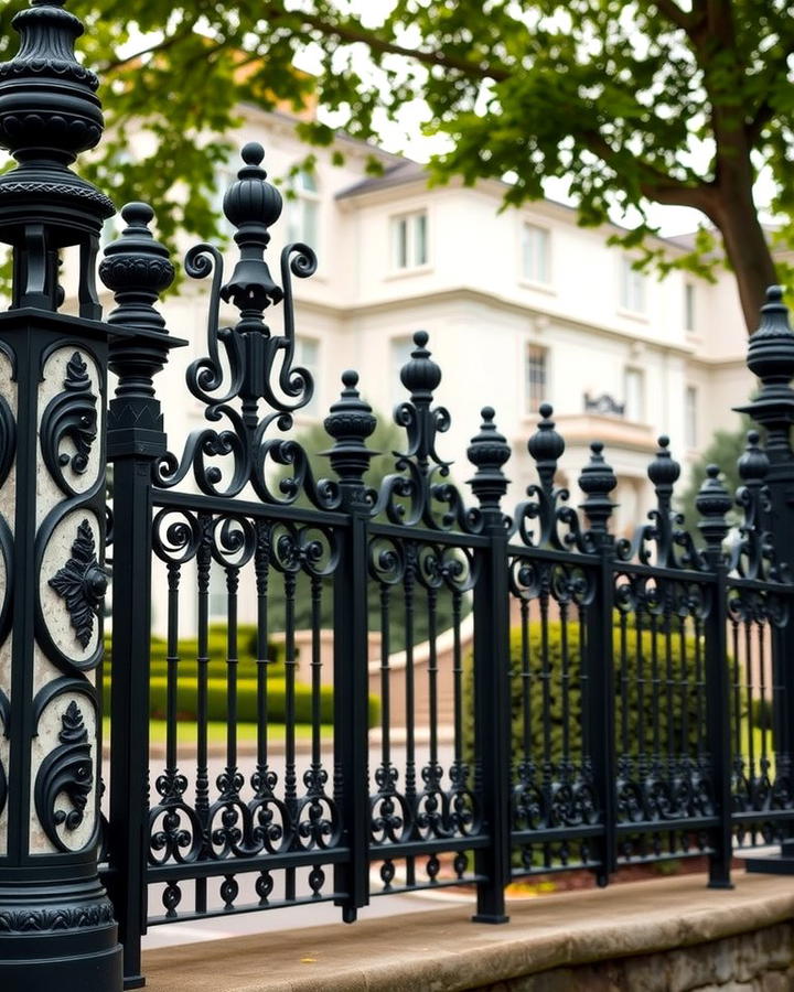 Black Wrought Iron Fence with Ornate Details