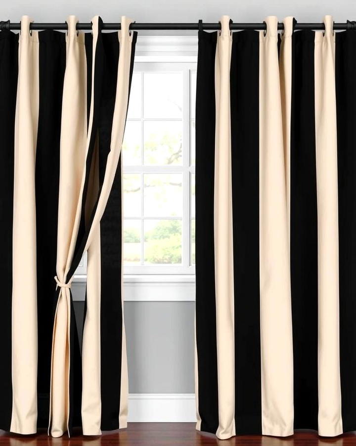 Black and Beige Striped Curtains