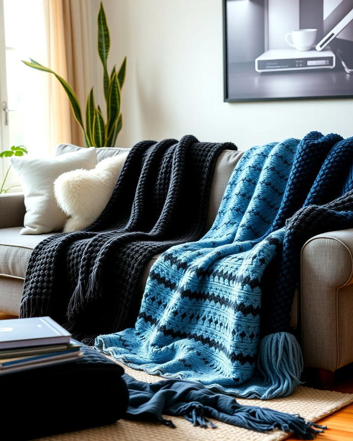 Black and Blue Throw Blankets