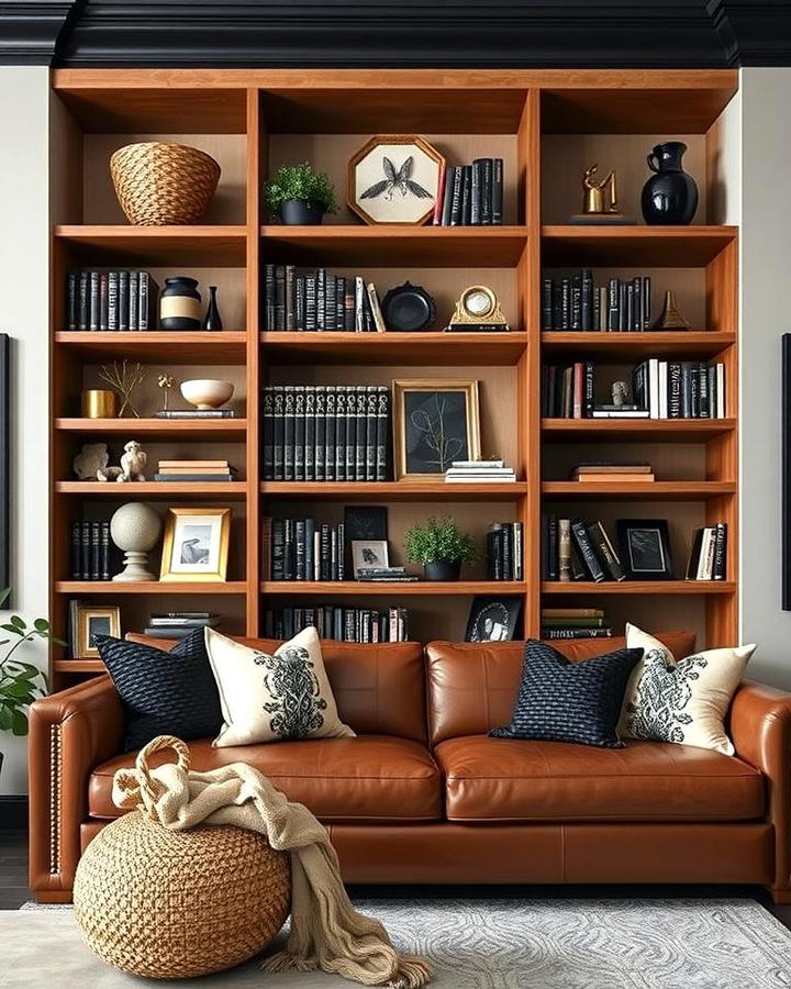 Black and Brown Bookshelf Styling