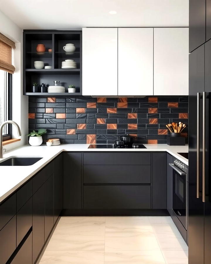 Black and Copper Backsplash for Bold Contrast