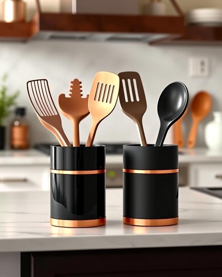 Black and Copper Kitchen Utensil Holder